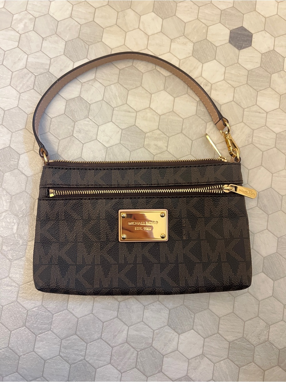 NWOT Michael Kors Brown Logo Wristlet Pouch